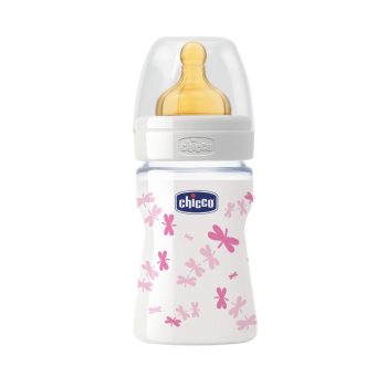 رضاعة الاطفال Chicco Latex Well Being Bottle 150ml 0m+Pink