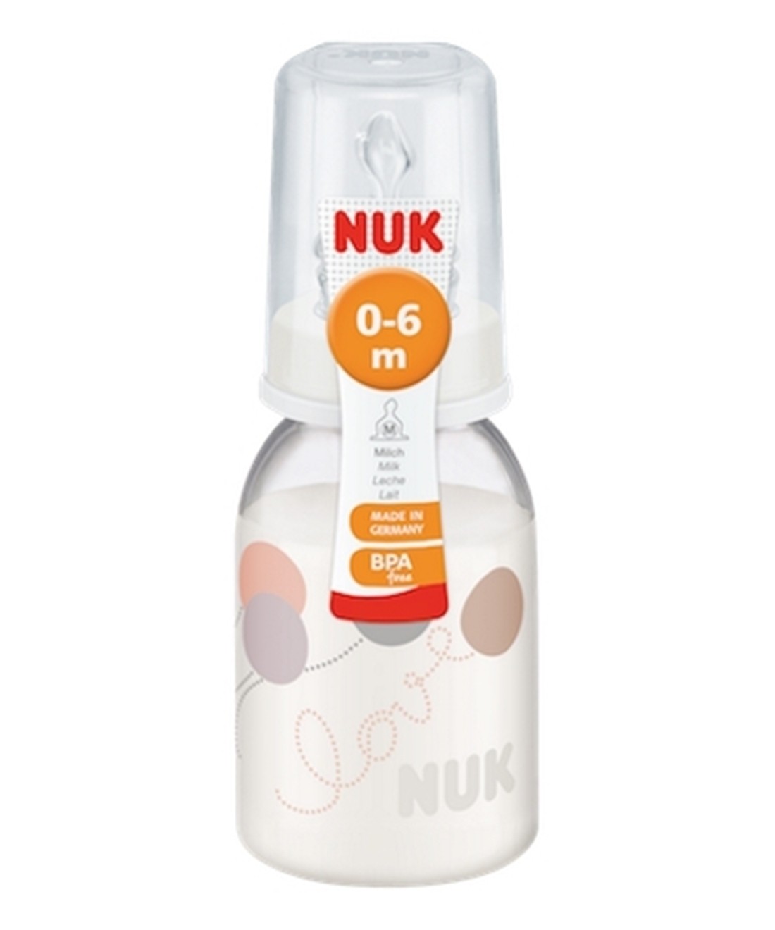 Nuk-Standard-Bottle-0-6m-110ml.jpg رضاعة الأطفال Nuk Standard Bottle 0-6m 110ml- Colored - الصورة 1