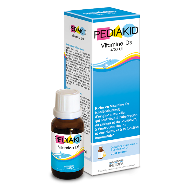 Pediakid-Vit-D3-10Mcg-Syrup-20ml.png فيتامين دال Pediakid Vitamin D3 400 IU Syrup 20ml - الصورة 1