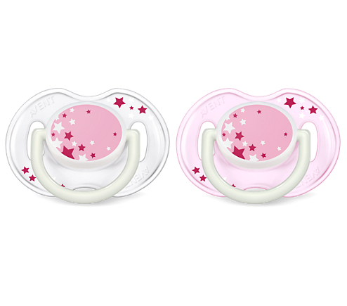 avent-night-0-6-pink-1.png لهاية اطفال Avent Night Time Pacifier 0-6 month Pink 2 pcs - الصورة 1