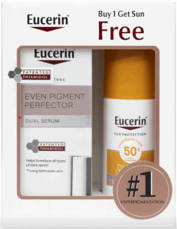 Offer Eucerin Even Pigment Perfector Dual Serum + Eucerin Pigment Control Sunblock SPF 50+ Free
